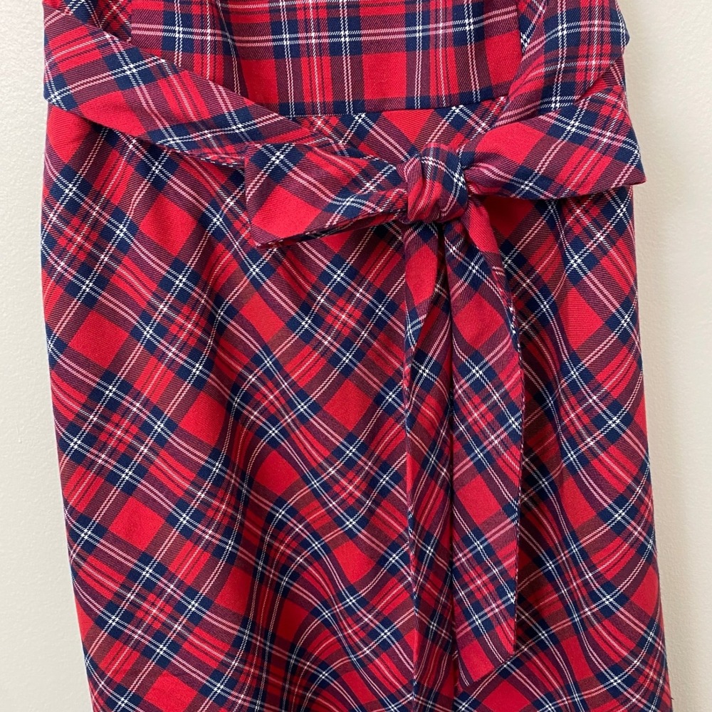 Draper James, Red Navy Tartan Plaid Short Sleeve Belted Dress DRW0601P Size 16 - Picture 4 of 9